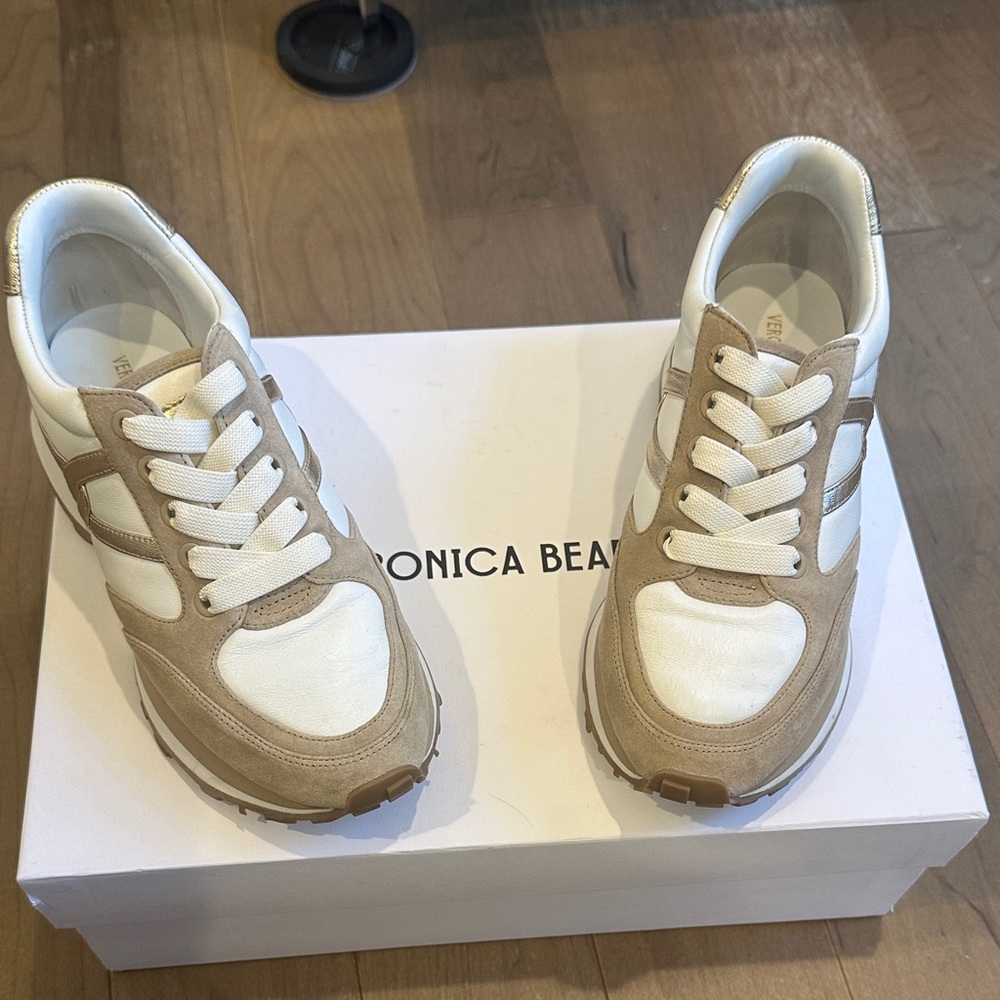 Veronica Beard Valentina Sneakers - Cream and Tan